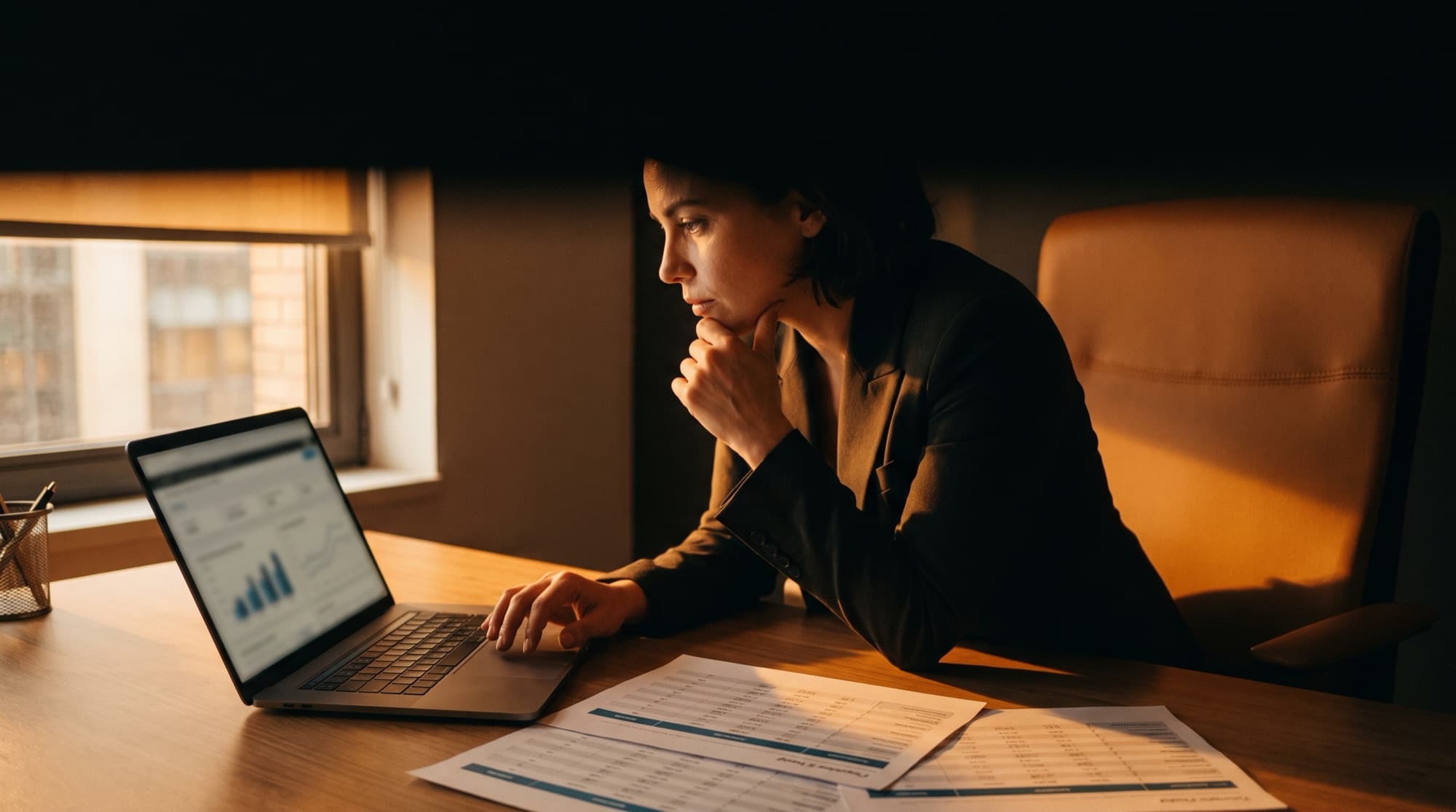 A professional evaluating and comparing outsourcing-provider options at a desk