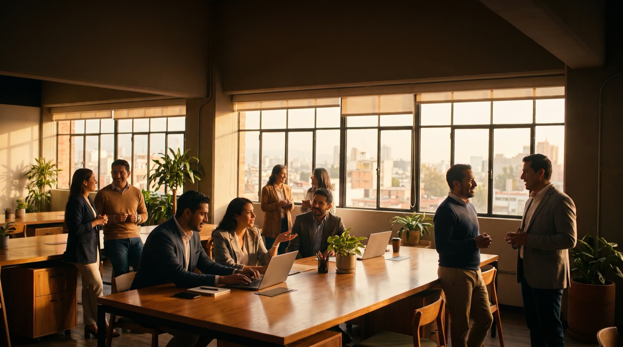 A nearshore delivery team collaborating in a modern Latin American office